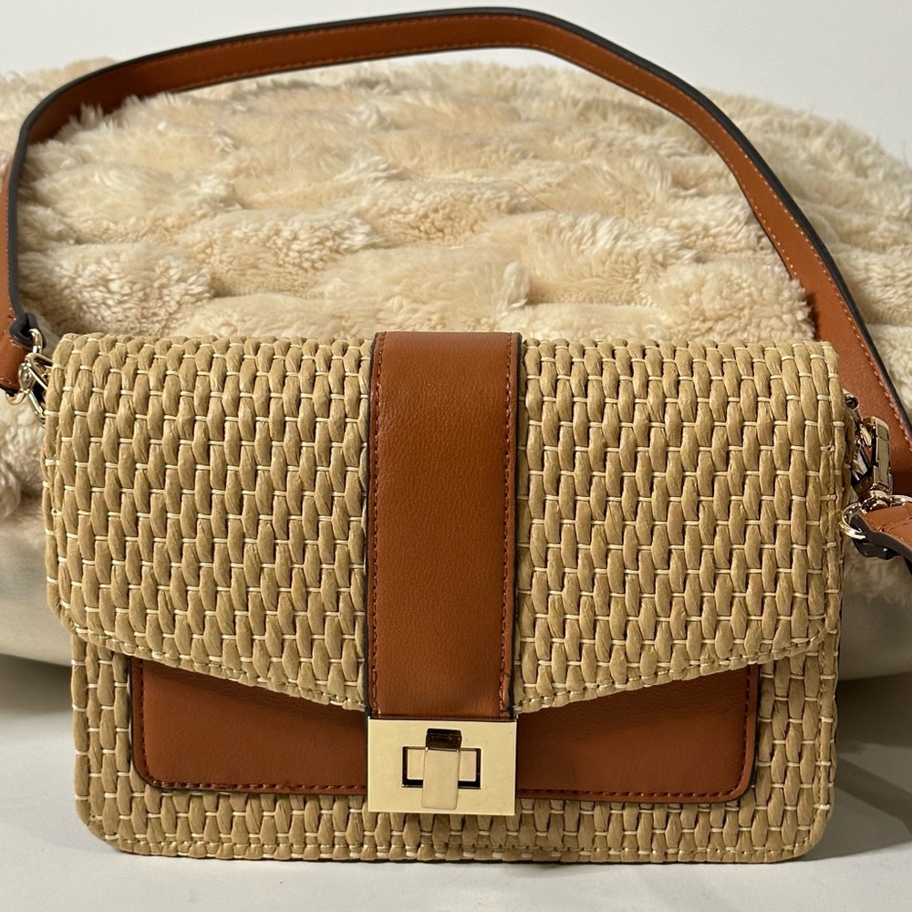Straw and faux leather Messenger bag